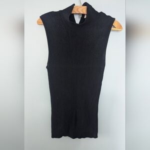 Mainbocher Black High Neck Ribbed Tank. Eyelet in Back. Stretchy. Size M